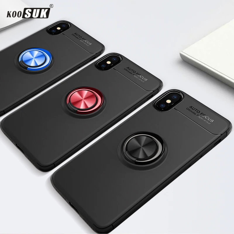 

Luxury Case For iPhone Xs Max Cover Magnetic Ring Holder Soft Matte Silicone Shell For iPhone X 5 5s SE 6 6s 7 8 Plus Coque