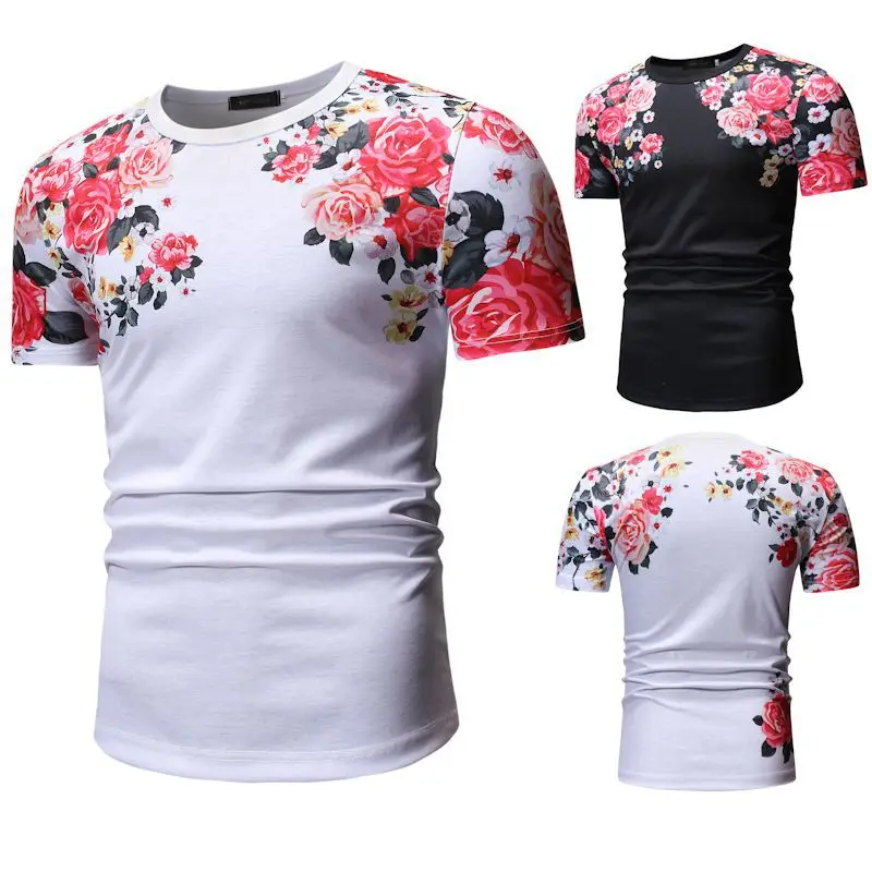 

2019 Men's flower T Shirt Casual Short Sleeve Men Summer Slim Fit Hip-Hop Top Tee 3XL T-Shirt Plus size Mens Clothing Casual