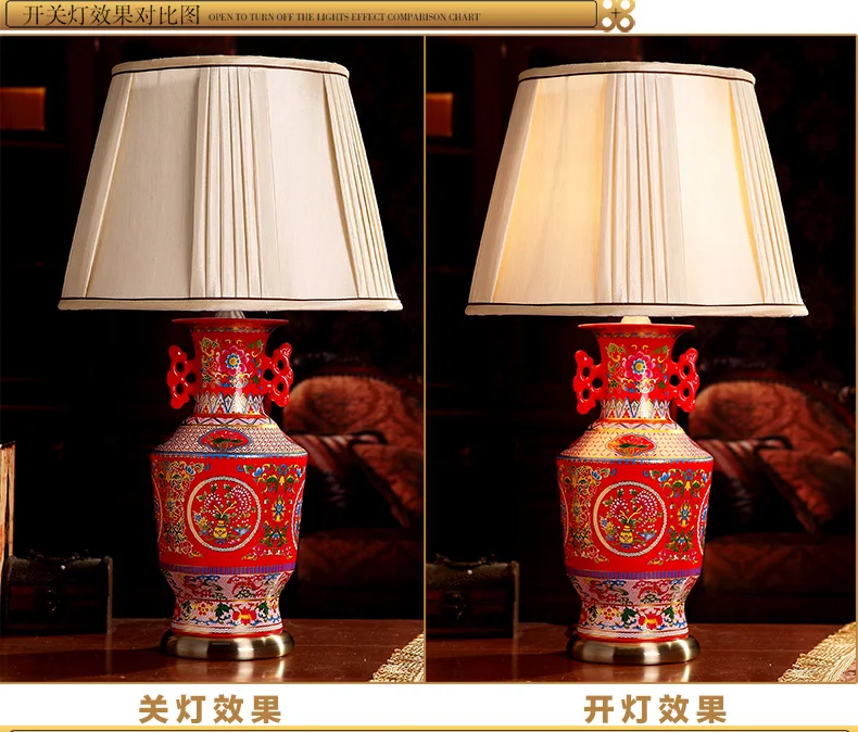 China Antique Living Room Vintage Table Lamp Porcelain Ceramic Table Lamp wedding decoration lamp dining table red (4)