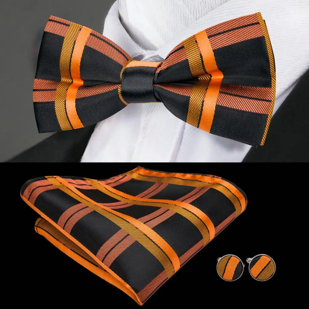 

LF-717 Barry.Wang 2018 Men`s Silk Bowtie Cravat Jacquard Woven Hanky Cufflink Black Butterfly For Mens Wedding Business Party