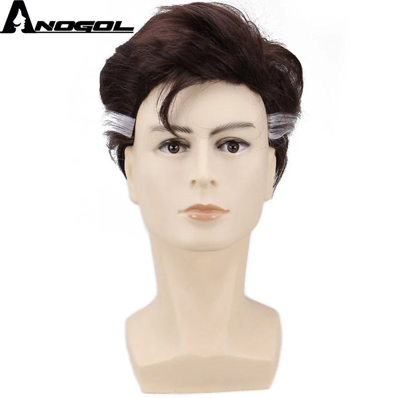 

Anogol High Temperature Fiber Short Straight Doctor Strange Dark Brown Ombre White Strange Synthetic Cosplay Wigs For Halloween