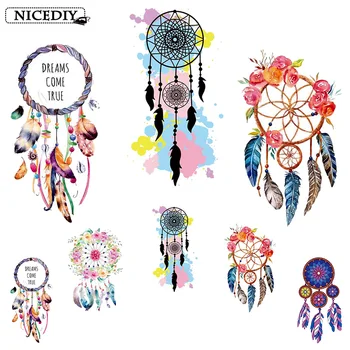 

Nicediy Fashion Feather Wind Chimes Patches Heat Transfer Vinyl Sticker Iron On Patches For Clothing Washable Applique Badge DIY