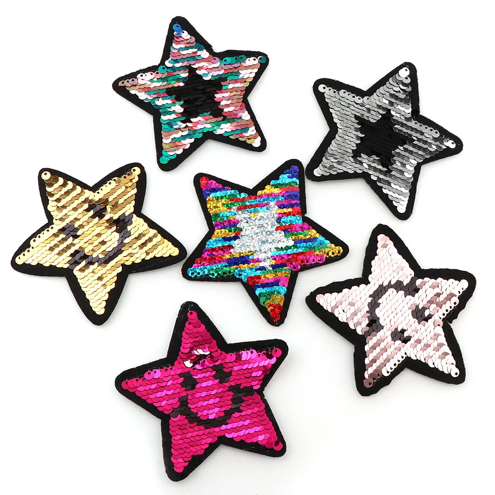 

6pcs Mix Colorful Star Reversible Change Color Sequins Sew On Patches For Clothes DIY Patch Applique Bag