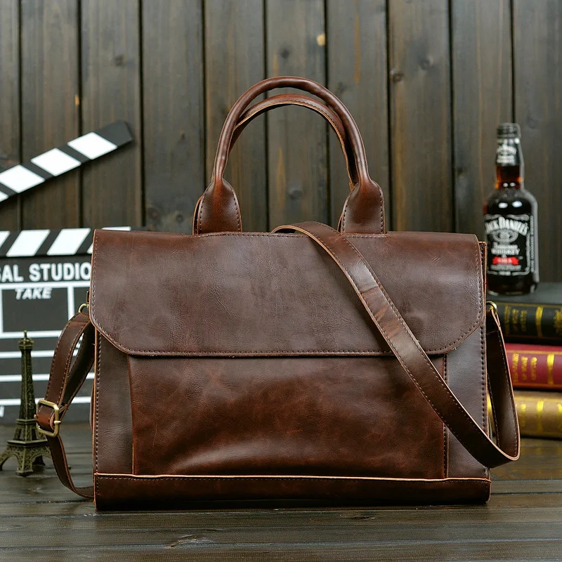 

Crazy Horse PU Leather men Bag Casual Handbags vintage Men Crossbody Bags Hasp Business Men's Travel Bags Laptop Briefcase Bag