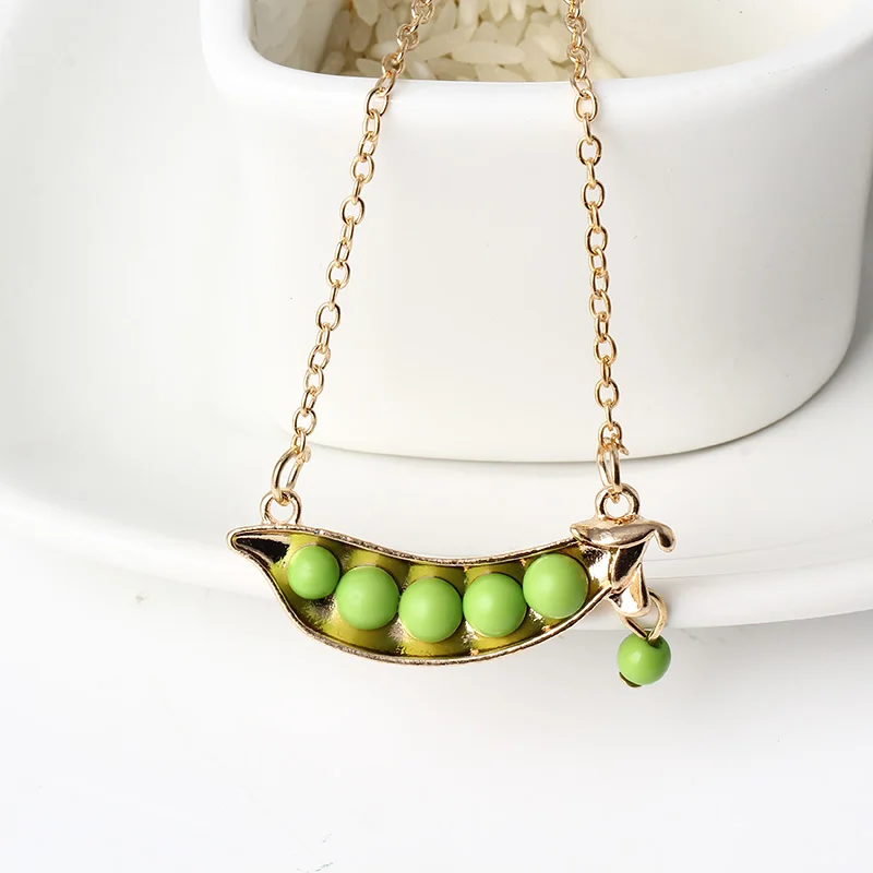 New Fashion Green Bean Pendant Necklace Chain Charms Women Jewelry