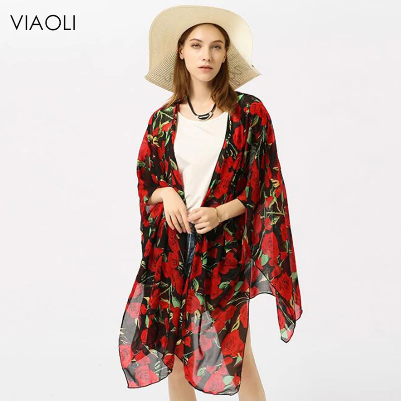 

VIAOLI 2018 New Sexy Women's Roses Print Chiffon Sarongs Large Hijab Beach Swimsuit Cover Up Summer Bikini Scarves