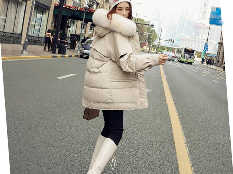 Down Jacket Natural Fox Fur Collar Winter Jacket Women Loose long Down Coat White Duck Down Jacket Thick Warm Down Parka