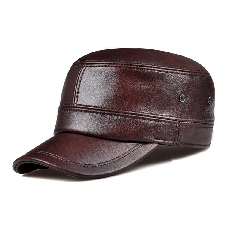 

Autumn winter cowhide hat male flat cap Leather Men's outdoor leisure leather hat cap