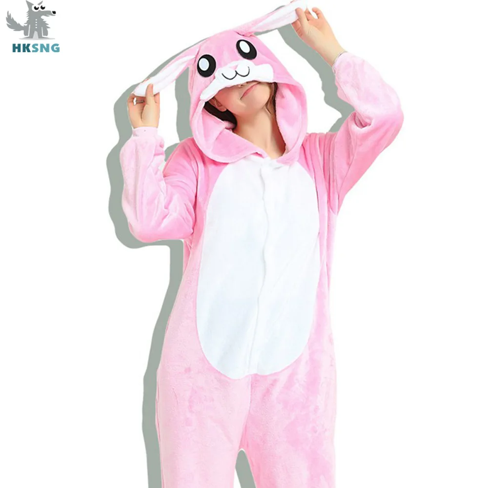 

HKSNG Animal Adult 3D Pink Blue Bunny Rabbit Kigurumi Pajamas Flannel Family Party Onesies Cosplay Costumes Sleepwear Best Gift