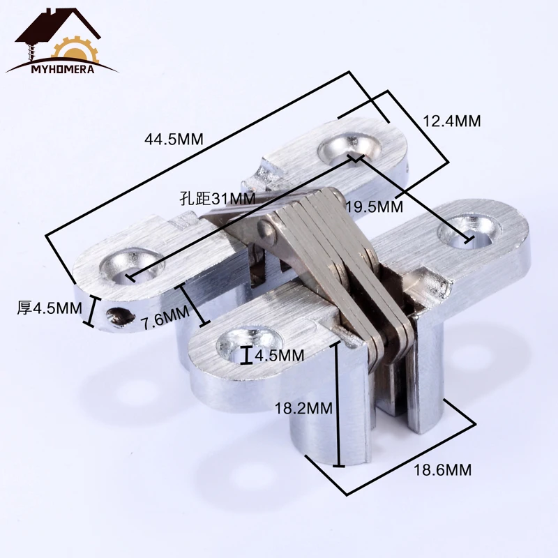 Myhomera 304 нержавеющая сталь скрытые петли 13x60/16x70 мм невидимый скрытый крест складные дверные петли+ винты мебельная фурнитура - Цвет: 13x45mm