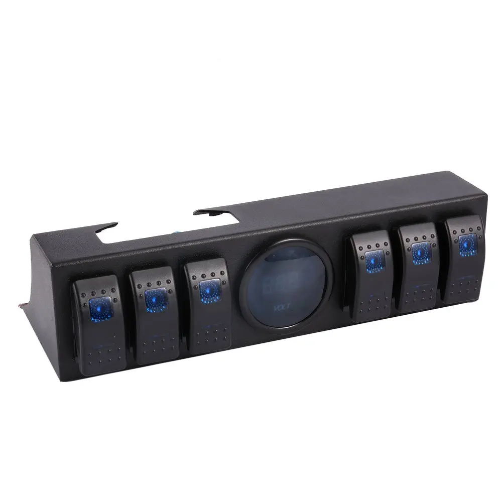 

6 Gang Rocker Switch Panel Switch Control Panel Sytem with Voltage Meter Digital Display for Jeep Wrangler JK TJ