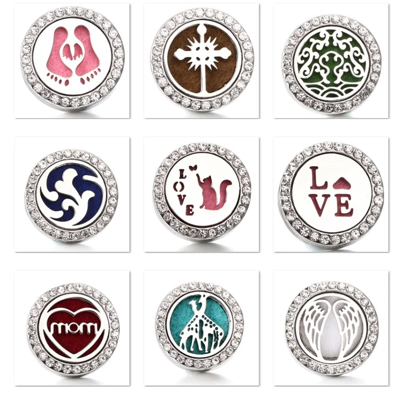 XH8063 Crystal wing cross MOM LOVE Perfume Locket 20mm Magnetic Aromatherapy Essential Oil Diffuser Metal Snap button | Украшения и