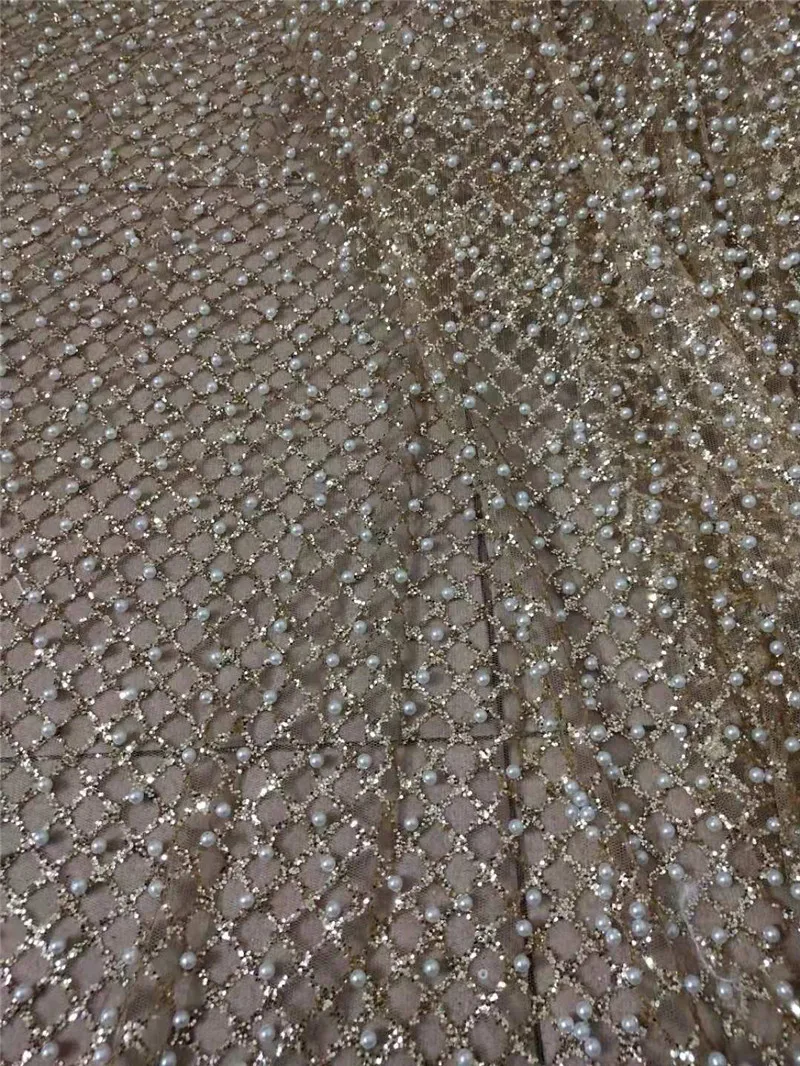 Gold Color Glitter White Beads Jrb12202 African Tulle Lace Fabric For