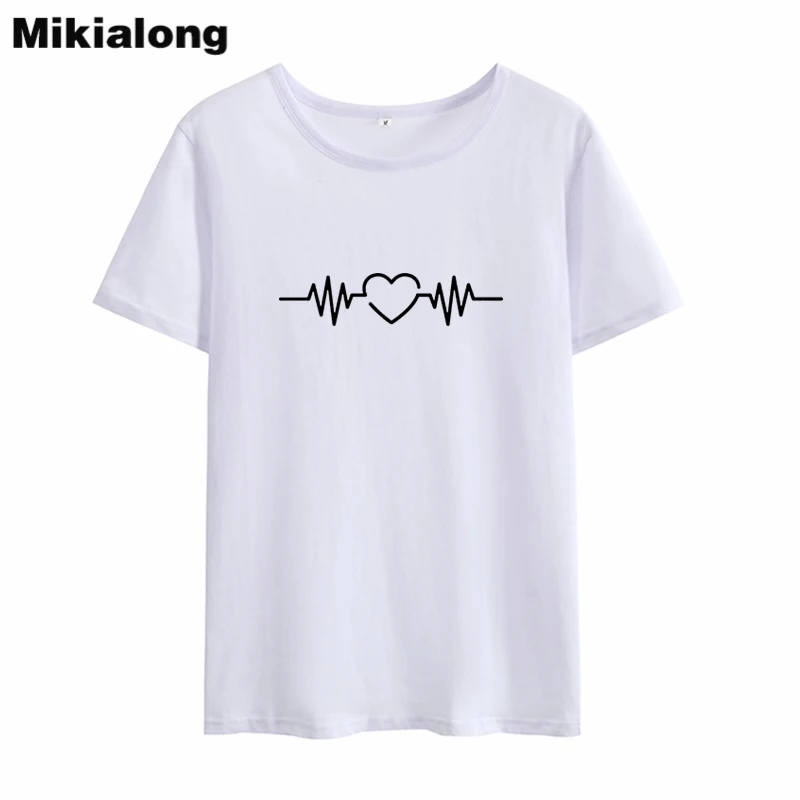 Mikialong Heartbeat Graphic Tees Camisetas Mujer verano 2018 Harajuku Camisetas Mujer algodón camiseta mujeres Tumblr camiseta Mujer