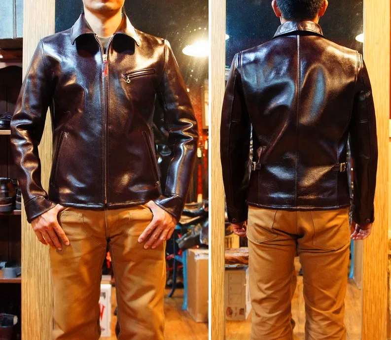 Брендовое классическое кожаное пальто horseskin, мужские куртки из натуральной кожи, модная мужская Тонкая японская куртка, качество