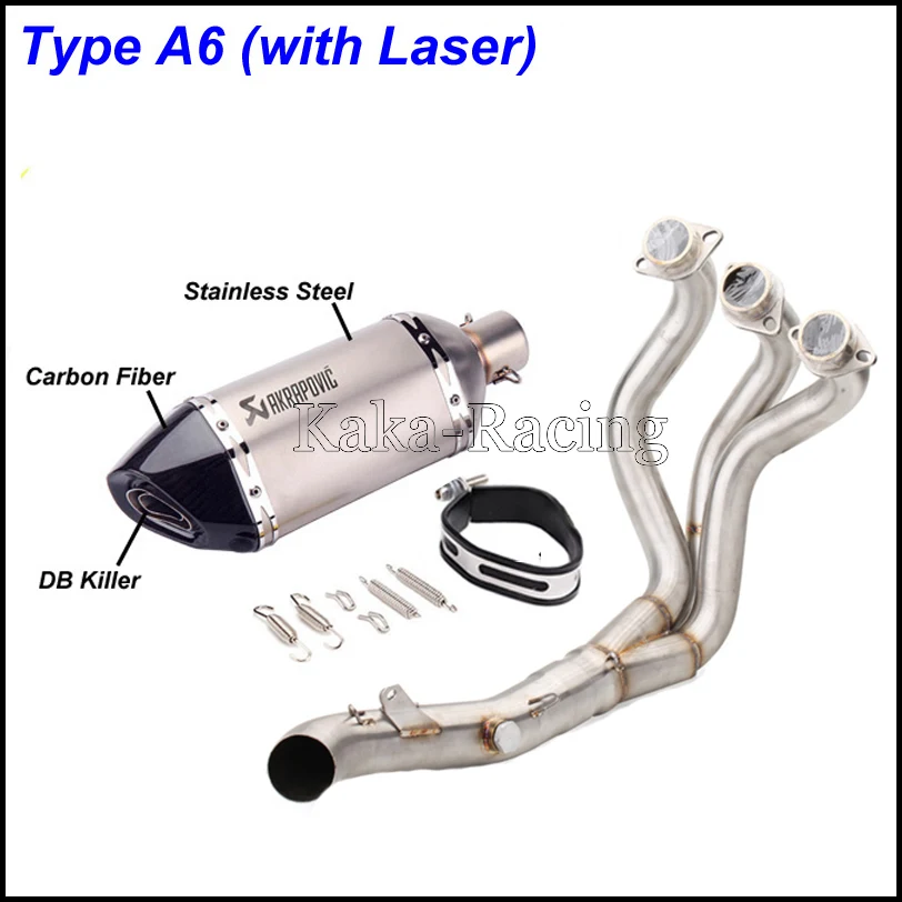 MT09 FZ09 мотоциклетная выхлопная система без шнуровки Модифицированная труба Akrapovic глушитель из углеродного волокна для Yamaha MT-09 FZ-09 - Цвет: Type A6(Laser)