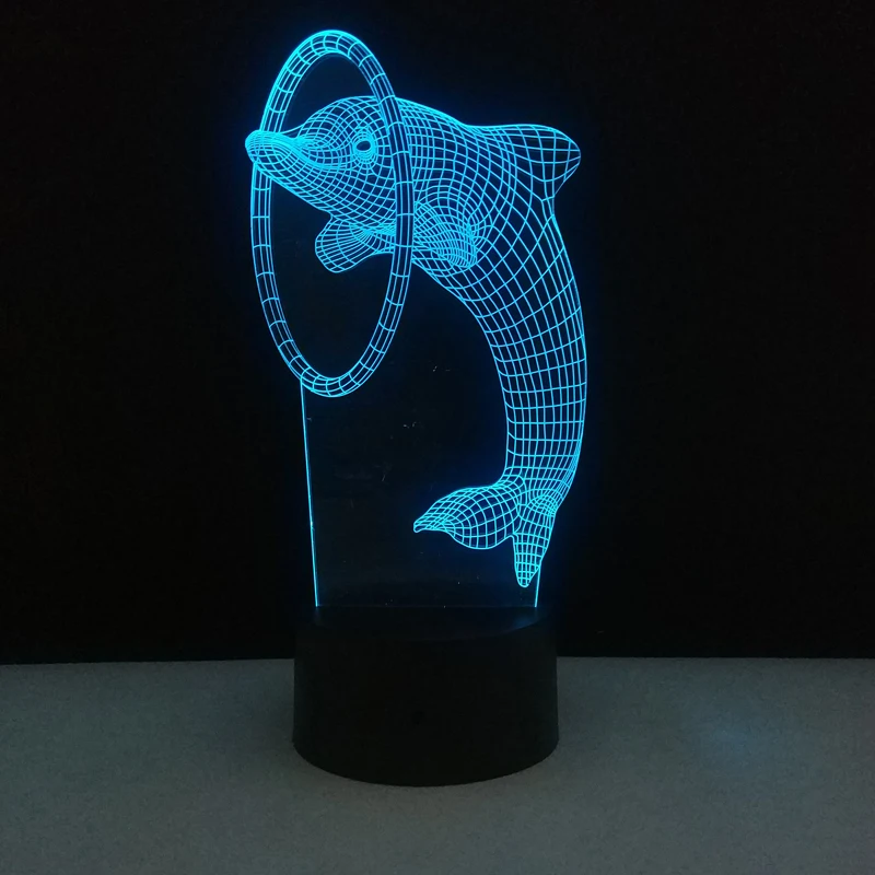 Dolphin Glow in the Dark Toys 3D Illusion 7 Colors Optical Illusion USB Touch Switch Bedroom Art Deco Kid Festival for Man Women