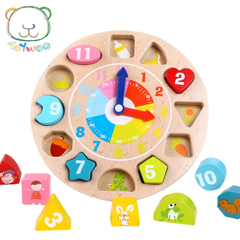 

[Toy Woo] Wooden Digital Shape Matching Building Block Toy Cognitive Clock Children Early Teaching Intelligence Toy Clock