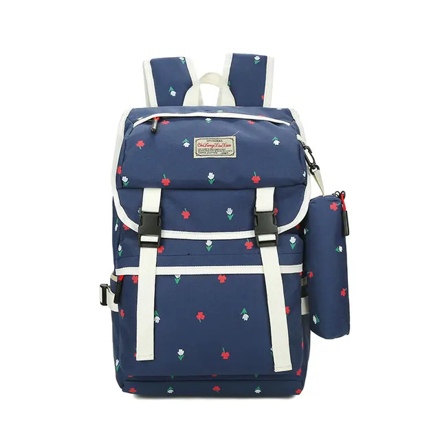 AOYI High Quality Canvas Backpack Large Capacity Bags Flower Decor