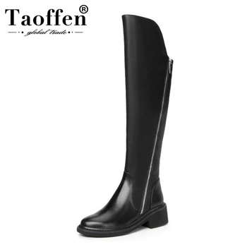 

TAOFFEN Women Genuine Leather Over Knee Boots Zipper High Heel Boots Fur Warm Shoes Winter Long Botas Women Footwear Size 34-39