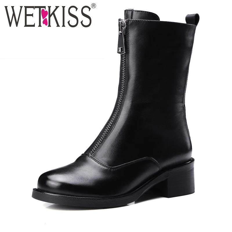 WETKISS New Arrival Front Zip Ankle Boots Autumn Genuine Leather Riding