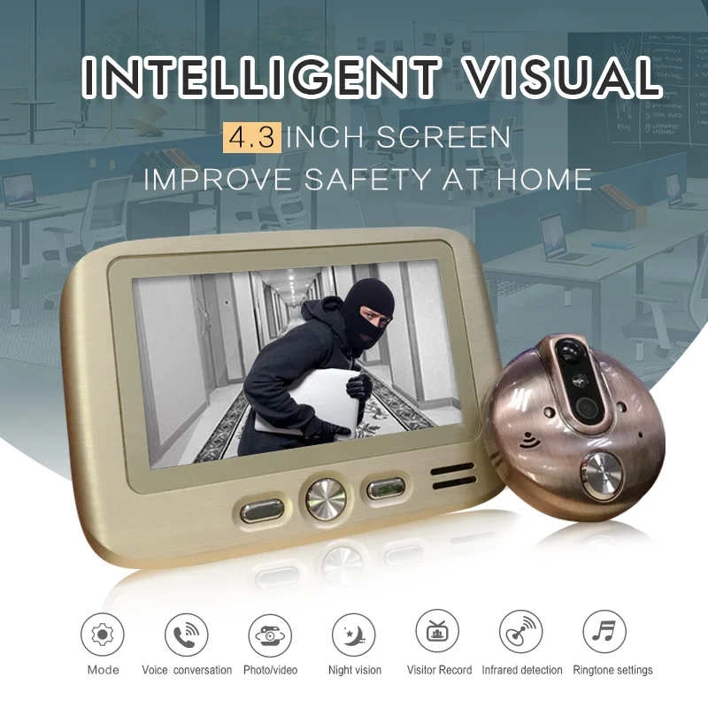

Camera Door Eye ring video doorbell 4.3 inch TFT LCD IR Night Vision PIR Motion Detection Video Recording Photos Taking Max 32GB
