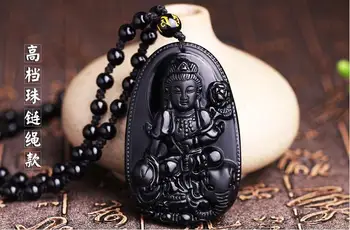 

Natural Obsidian Samantabhadra Zodiac Snake Pendant Necklace Pendant Guardian Ms. male natal Buddha