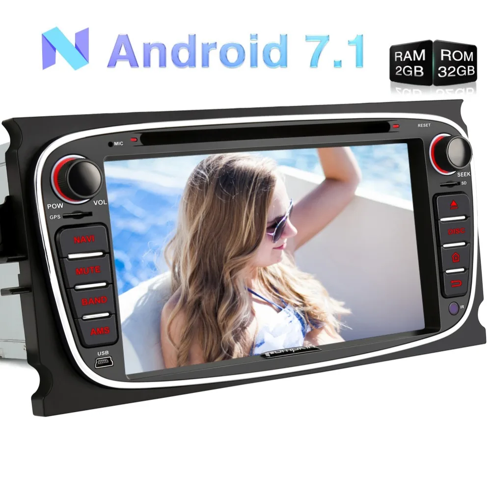 Best Pumpkin2 Din7" Android 7.1 Car DVD Player GPS Navigation 2G+32G Quad-core Stereo For Ford Mondeo/Focus/S-max Wifi FM Rds Radio 0