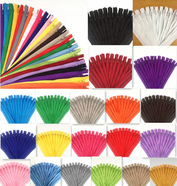 Fermetures à glissière en nylon, 35cm, 14 pouces, 10 pièces, 20 couleurs