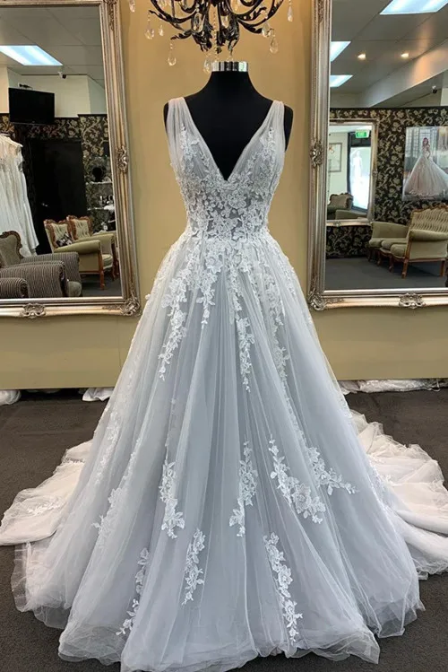 WD0821 Robe De Mariage сексуальные новые кружевные тюлевые Свадебные платья трапециевидной формы с v-образным вырезом винтажные свадебные платья - Цвет: as picture