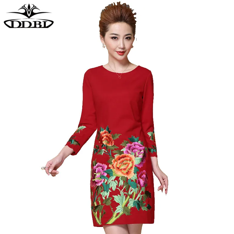 large dress embroidery cotton dress 2017 winter women