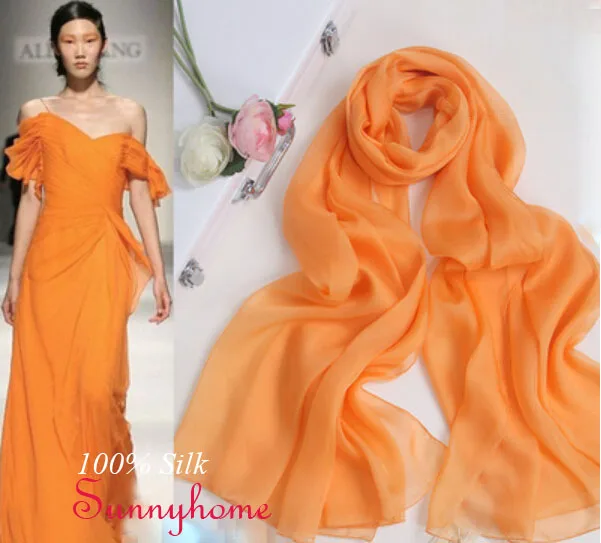 fashion hijab arabic female font b tartan b font scarf pashmina com coelho Orange yellow Silk