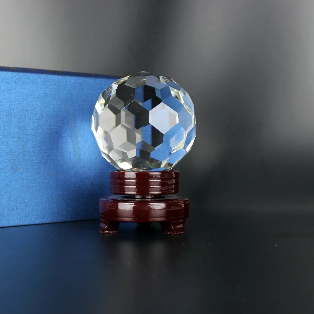 100MM Facet Quartz Crystal Ball Wooden Base Home Table Decorations