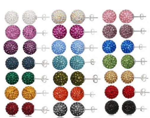 

20pair/lot 10mm disco ball bead mixed white multicolor stainless steel Crystal Beads stud earrings silver plated v3533