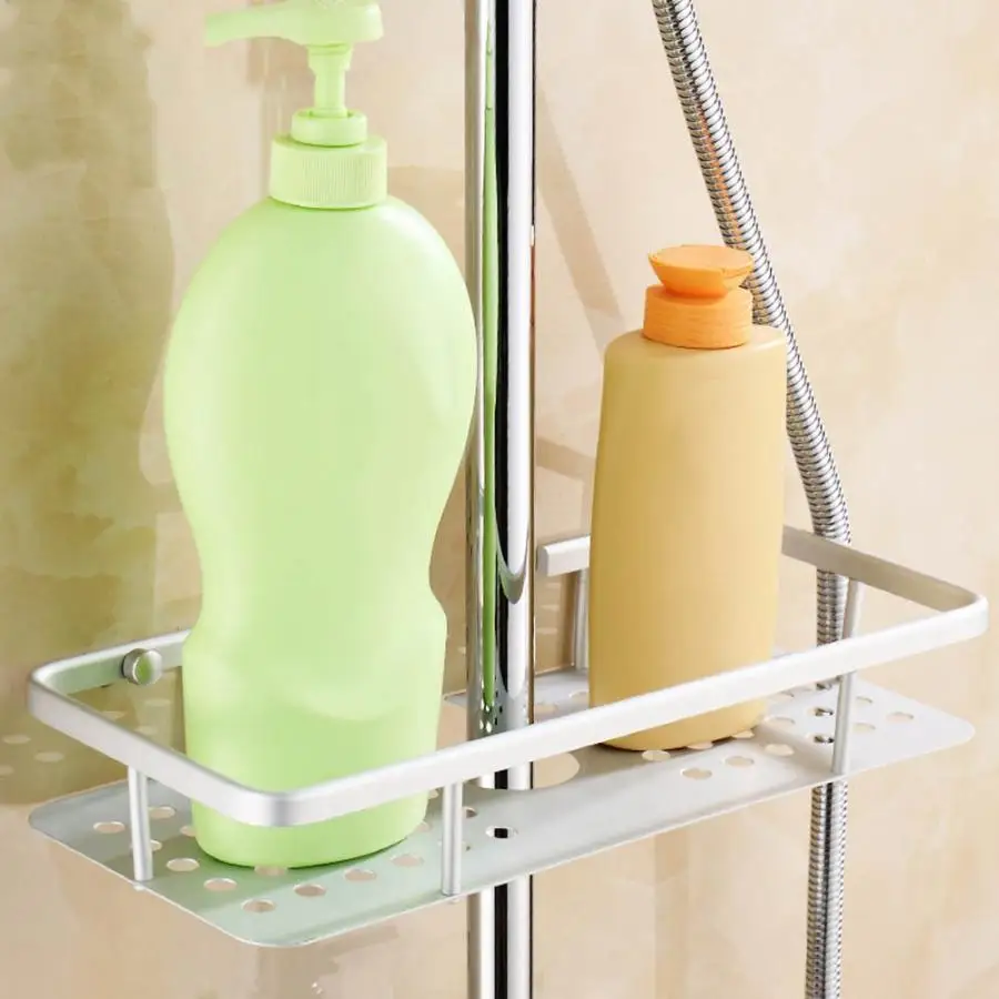 

Wall Mounted Shower Storage Rack Space Aluminum Bathroom Shelf w/ Towel Bar shampoo holder shower rack floating shelf
