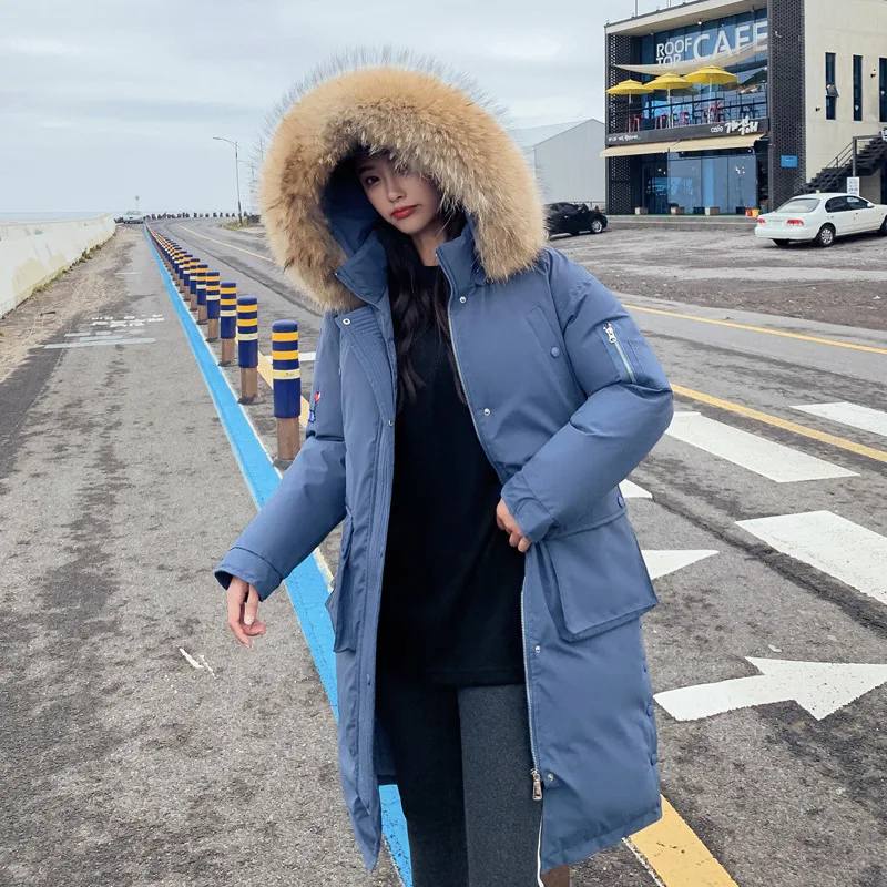 Новинка, плотное теплое Женское пальто с капюшоном, армейская зеленая хлопковая стеганая куртка, Женская Большая Меховая длинная приталенная Зимняя парка, куртка, пальто