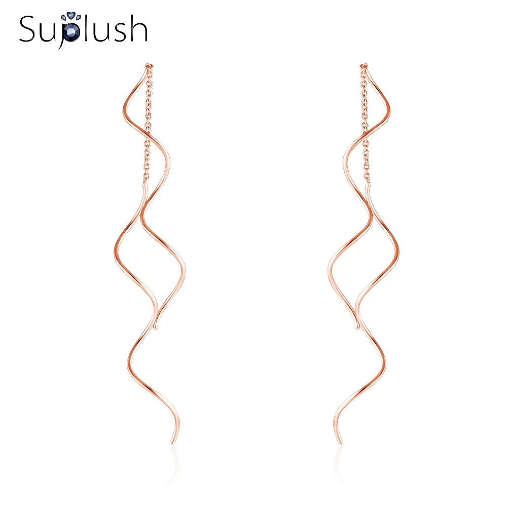

Suplush New Arrival Top Quality Simple Spiral Ear Line Rose Gold Color Fashion Drop Earrings Jewelry Wholesale CER0538-A