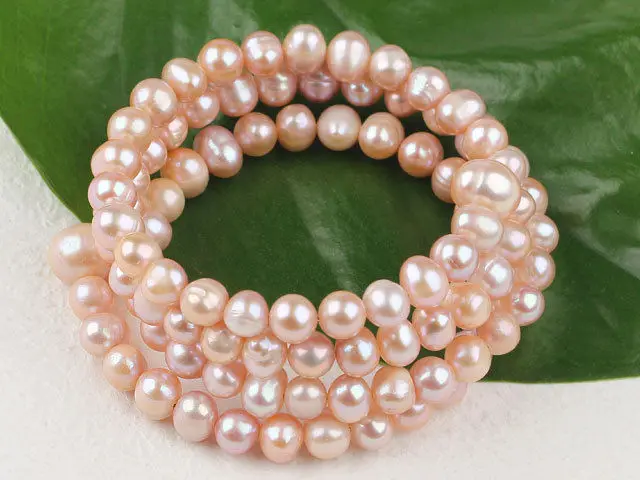

Details about Natural Pink freshwater pearl wrap bangle bracelet - Pearl Bracelet