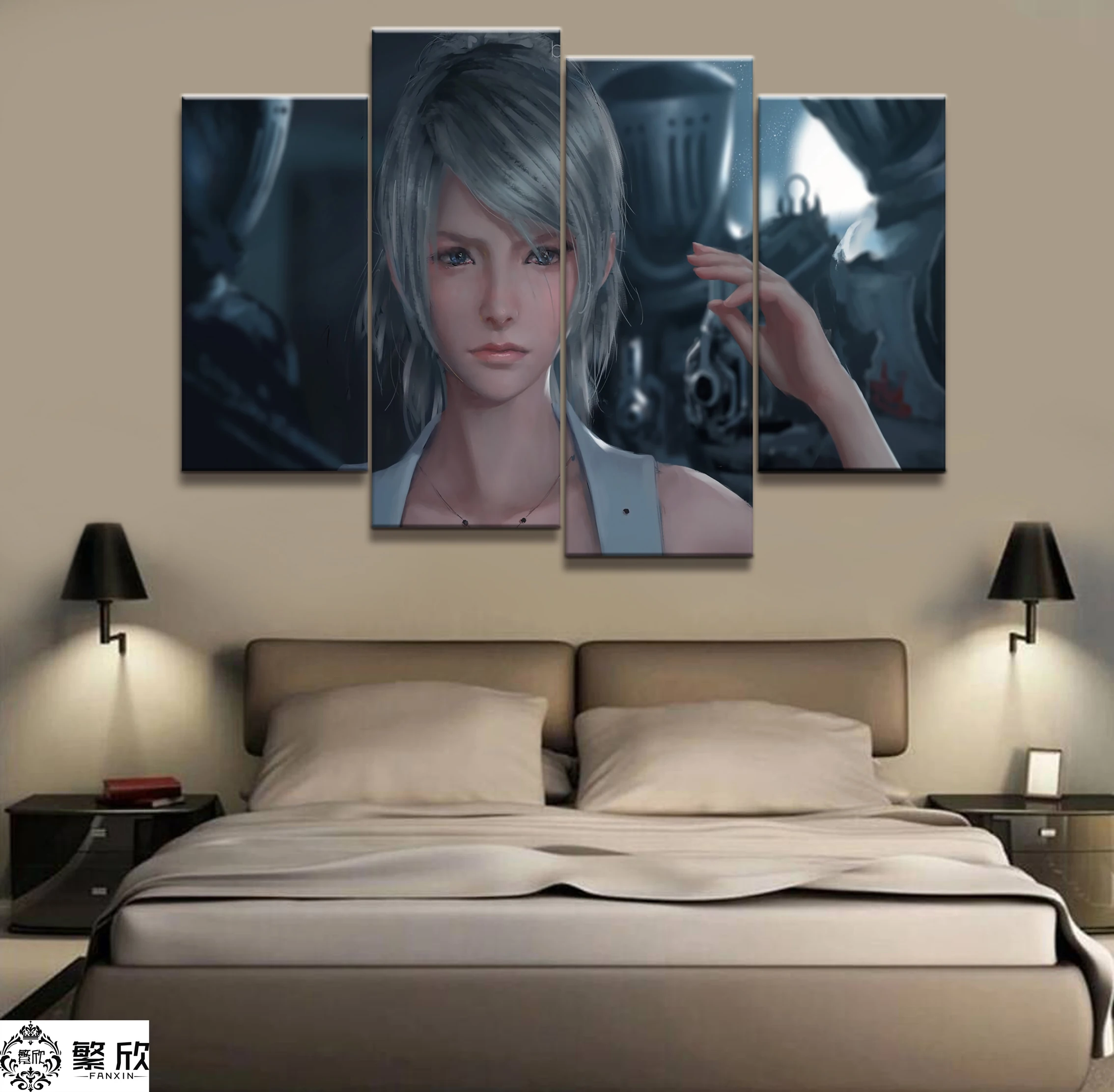 

4 Panel WLOP Final Fantasy XV Game Ghost Blade Canvas Poster Printed Painting Living Room Wall Art Decor Picture Artworks Poster