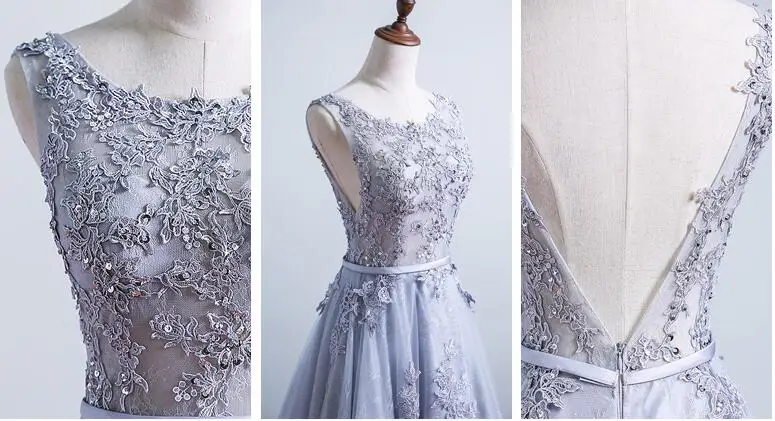 Простое серое прозрачное кружевное платье с отделкой бисером, Vestidos De Festa, с блестками, с открытой спиной, ТРАПЕЦИЕВИДНОЕ длинное платье для