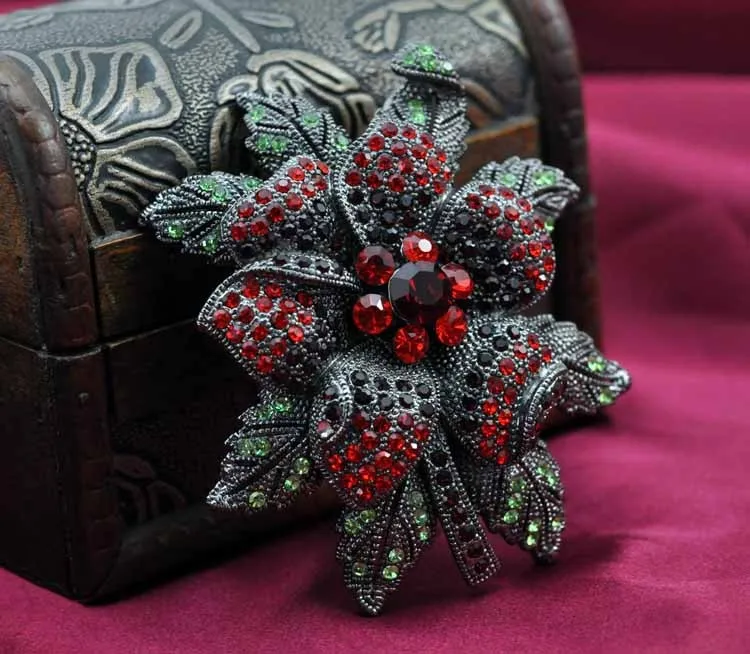 Мода простота цветы Брошь Классический австрийский Красный Кристалл Броши для женщин Горячая распродажа ювелирные подарки