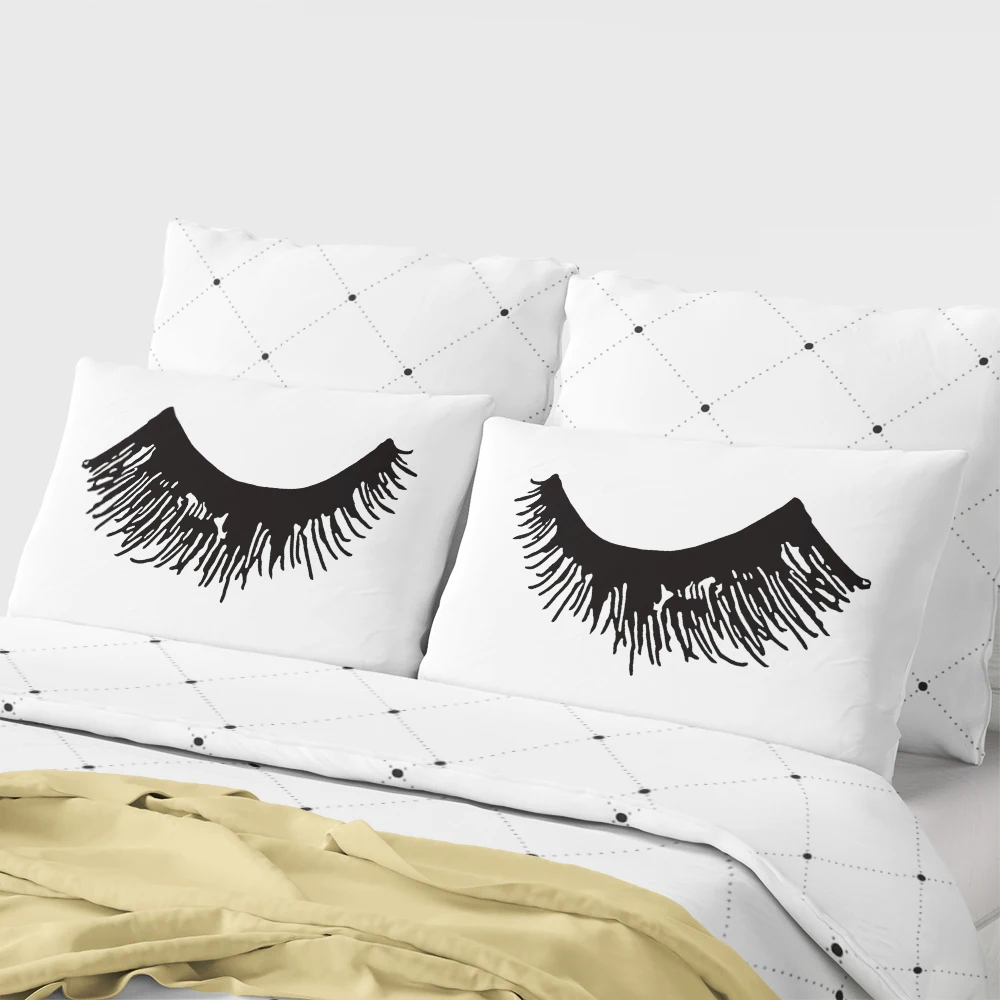 2 Sided Print Eyelash Pillow Case,20x30" 50*76cm Couple Pillow Cases Sets,Black/White Funny