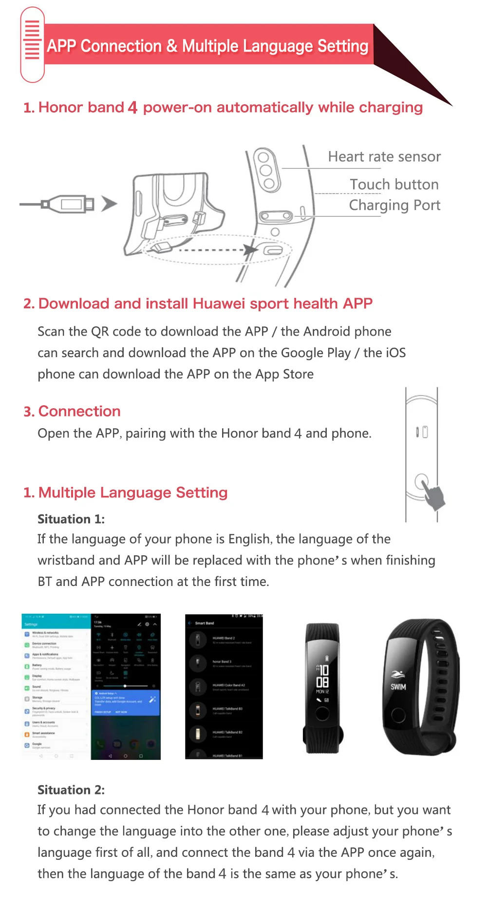 Huawei Honor Band 4 стандартная версия Смарт-браслет Цветной 0,95 дюймовый Браслет Сенсорный экран для плавания пульсометр для сна