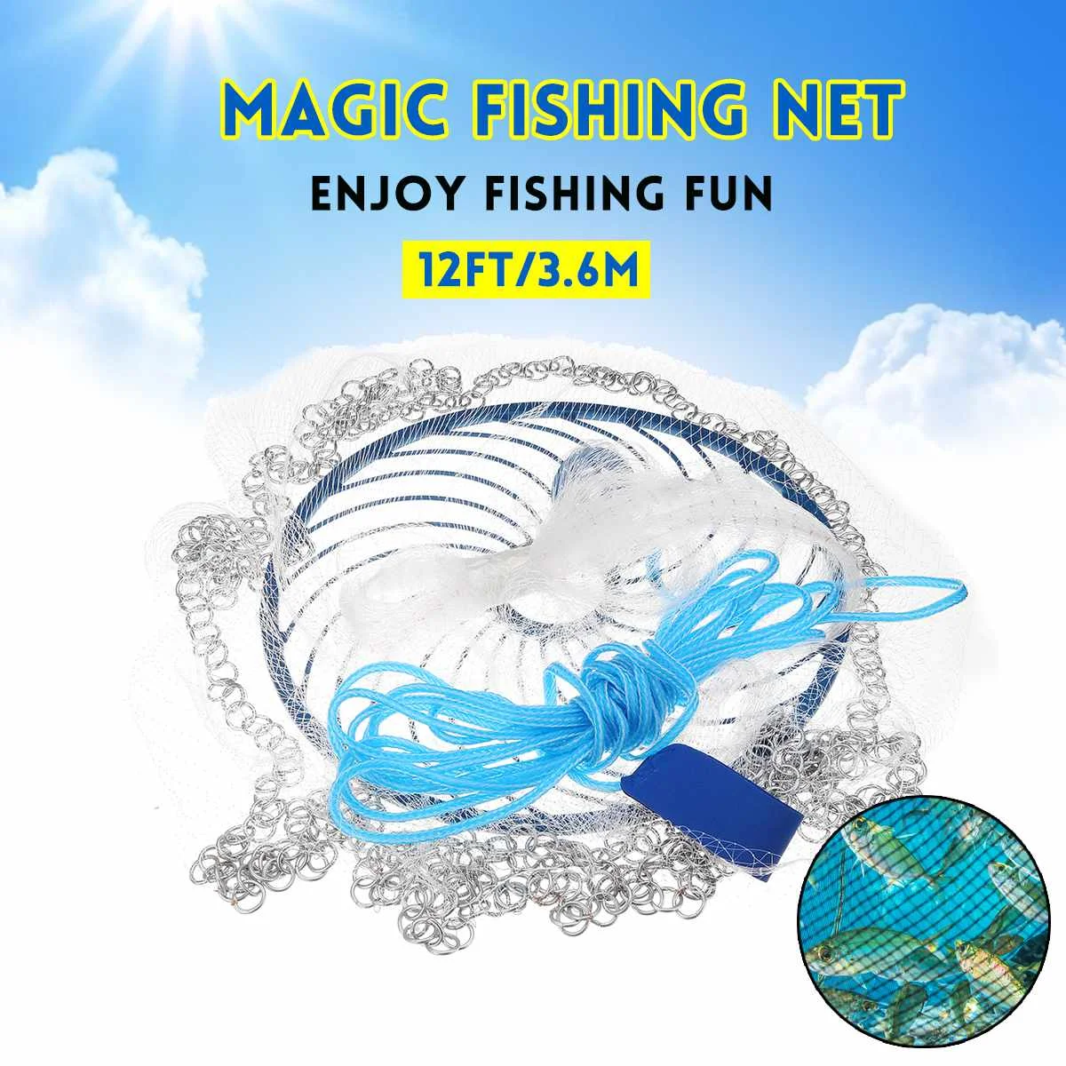 

Easy Hand Throw Fishing Net Nylon Mesh Bait Casting Iron Chain Fly Cast Flying Disk Hand Cast Fishing Net Network Fishing Tools