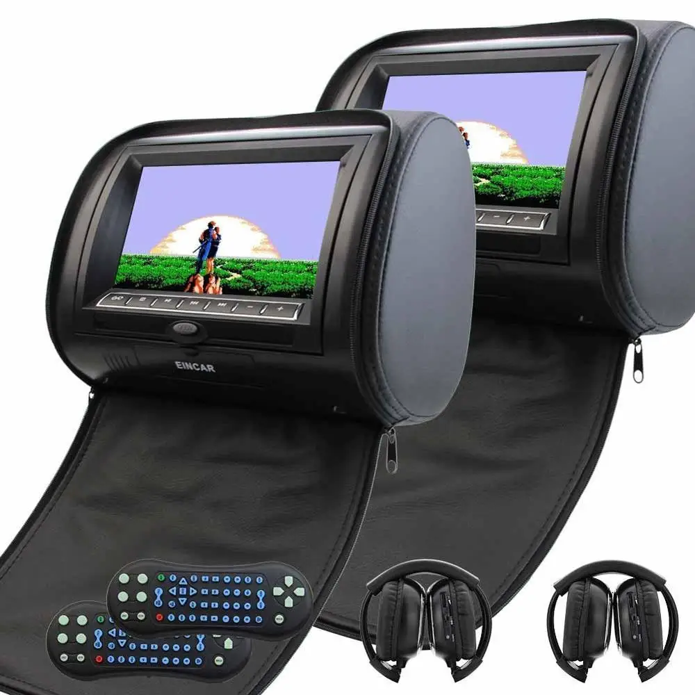 

Pair of Car Headrest Monitor LCD IR FM Transmitter Car dvd player dual screen Multimedia Game Player + 2 Wireless IR Headphones