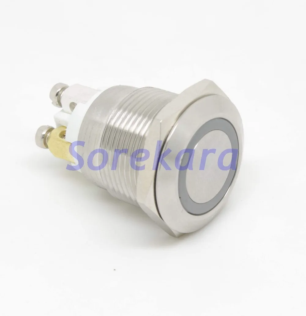 

19mm Hole Stainless Steel Dot LED Color Green Momentary 1NO Pushbutton Switch IP65 UL 6V/12V/24V/110V/220V