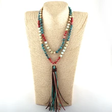 Модное богемное этническое ювелирное изделие 108 шт каменные бусы узловатое ожерелье с длинной кисточкой женское этническое ожерелье
