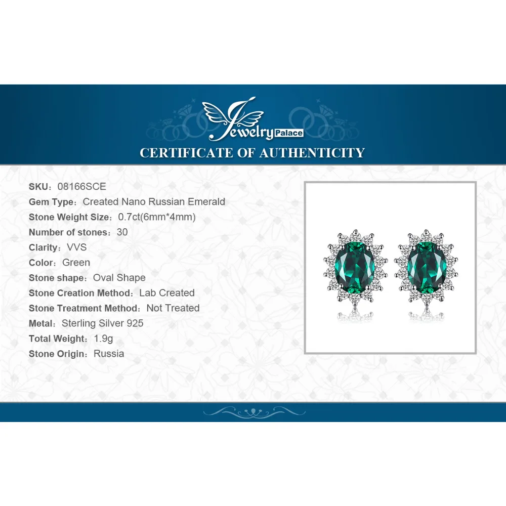 Jewelrypalace Овальный 2.5ct создан Изумруд Серьги 925 серебро серьги для Для женщин принцесса Диана Свадебные Красивые ювелирные изделия