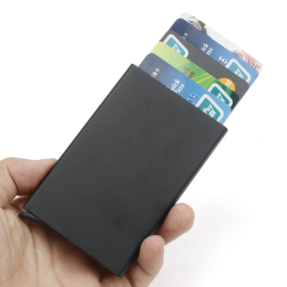 Для мужчин или Для женщин RFID кредитной держатель для карт из искусственной кожи тонкий кошелек двойной коробка Алюминий визитница маленький антимагнитных кошелек мода - Цвет: metal holder