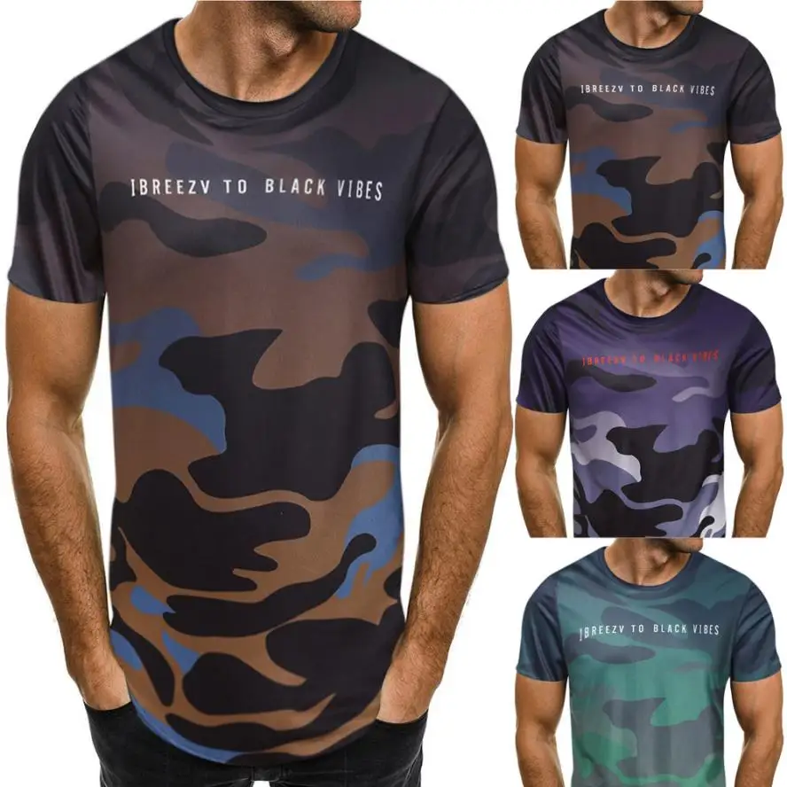 

2018 Summer Sports T-shirts Man Camouflage Workout Leggings Fitness Sports Gym Running Shirt Tops 0720